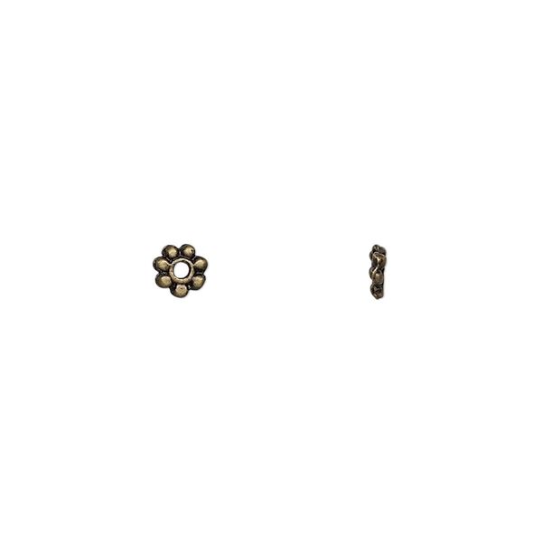Bead, antique brass-finished "pewter" (zinc-based alloy), 4x2mm rondelle with dots. Sold per pkg of 24. image number 0
