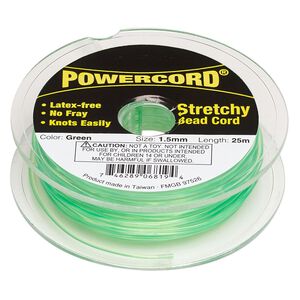 Cord, Powercord®, elastic, green, 1.5mm, 22-pound test. Sold per 25-meter spool.