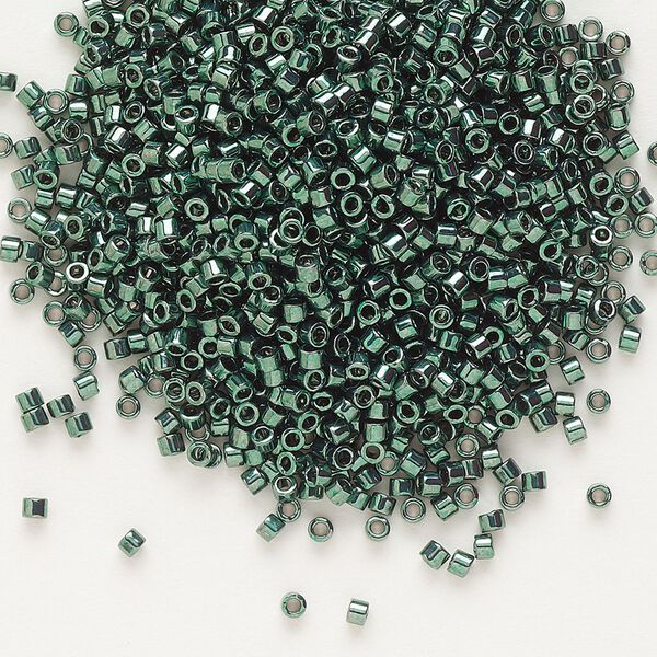Seed bead, Delica®, glass, pkg/50g, #11 round, opaque nickel-plated dyed color dark teal green (DB-0458). image number 0