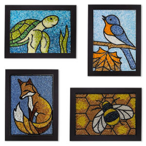 Sabrina Frey Bead Mosaic™ Party Box, glass / medium-density fiberboard / glue, pkg/1, multicolored 4 kits (5x7 inches).