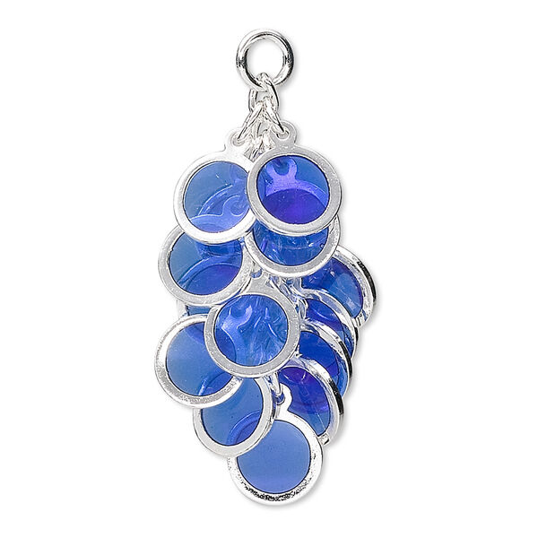 Focal, epoxy and silver-plated brass, blue, 32x16mm round cluster. Sold per pkg of 4. image number 0