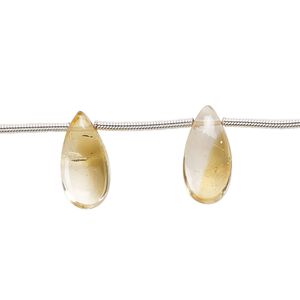 Citrine 1pkg12, hand-cut side-drilled puffed teardrop bead 15x7mm