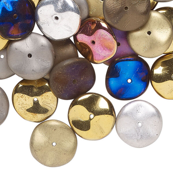Bead mix 100pk opaque mixed colors, Preciosa Ripple™ Czech glass 12x3mm center-drilled ripple image number 0