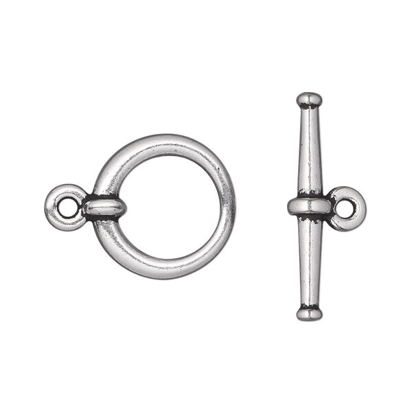 Clasp, TierraCast®, toggle, antique silver-plated pewter (tin-based alloy), 16.5mm tapered round. Sold per pkg of 10. image number 0