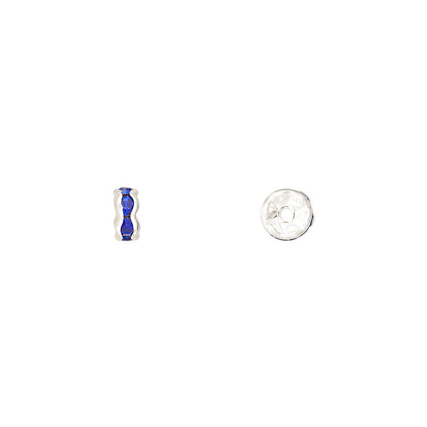 Bead, glass rhinestone and silver-plated brass, sapphire blue, 5x2mm rondelle. Sold per pkg of 10. image number 0