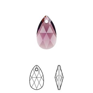 Drop 2pk amethyst, Crystal Passions® 16x9mm pendant pear 6106
