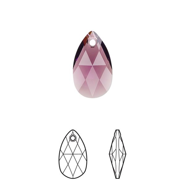 Drop 2pk amethyst, Crystal Passions® 16x9mm pendant pear 6106 image number 0