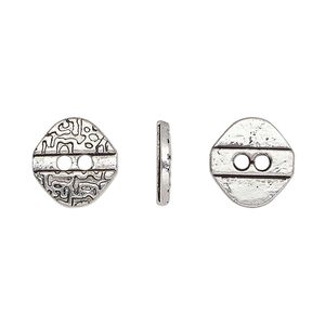 Button, antiqued silver-finished "pewter" (zinc-based alloy), 12x11.5mm single-sided textured flat diamond. Sold per pkg of 50.