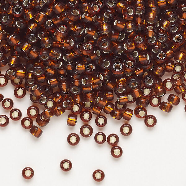 Seed bead, Miyuki, glass, pkg/50g, #8 rocaille, transparent silver-lined dark topaz (RR-5). image number 0