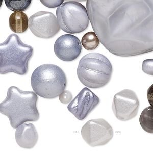 Pearl mix 1/4 lb pk multi grey Preciosa Czech glass pearl, 4-34x29mm mixed shapes