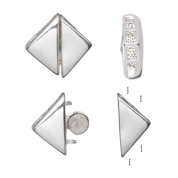 Clasp, 2-strand magnetic, sterling silver, 11mm square. Sold individually. image number 0