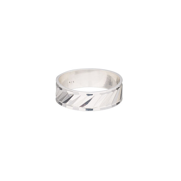 Ring, sterling silver, 6mm wide with diamond-cut lines, size 7. Sold individually. image number 0