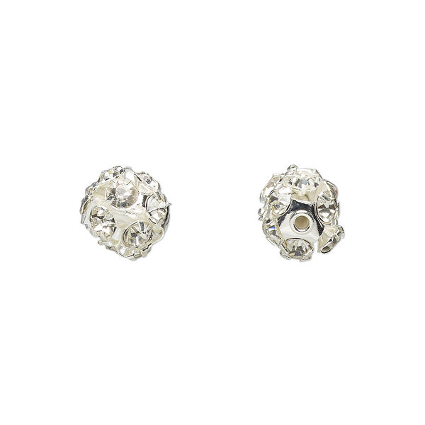 Bead, Egyptian crystal rhinestone and imitation rhodium-plated brass, clear, 8mm round. Sold per pkg of 6. image number 0