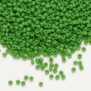 Seed bead, Dyna-Mites™, glass, pkg/40g, #11 round, opaque matte green, (747MA 11/0 RR).