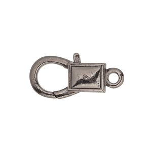 Clasp, lobster claw, gunmetal-plated "pewter" (zinc-based alloy), 22x12.5mm with double-sided smooth rectangle design. Sold per pkg of 8.