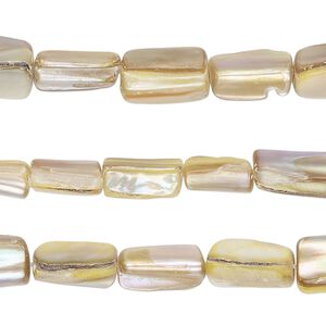 Bead mix, mother-of-pearl shell (dyed), yellow and beige, medium chip and 11x5mm-12x7mm stick, Mohs hardness 3-1/2. Sold per pkg of (3) 15-inch strands.