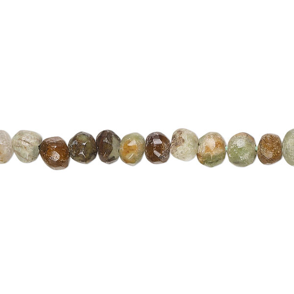Bead, chrysoprase (natural), 4x3mm-6x4mm hand-cut faceted rondelle and 5mm faceted round with brown matrix, F grade, Mohs hardness 6-1/2 to 7. Sold per 14-inch strand. image number 0
