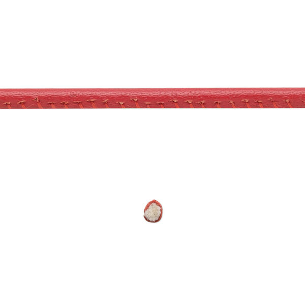 Cord, leather and cotton (dyed), red, 2.5mm zigzag-stitched round. Sold per 5-yard section. image number 0