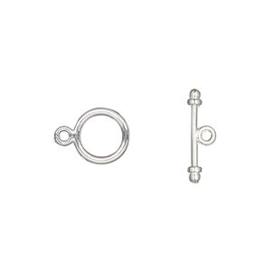 Clasp toggle 1pkg20 "pewter" (zinc alloy), 9.5mm round, silver-finished 1-strand
