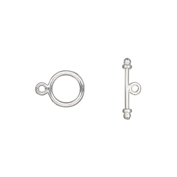 Clasp toggle 1pkg20 "pewter" (zinc alloy), 9.5mm round, silver-finished 1-strand image number 0