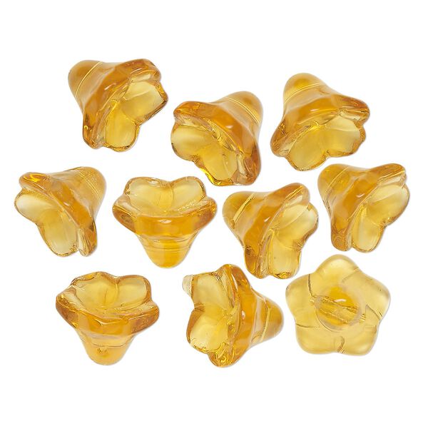 Bead, glass, transparent golden yellow, 14x9mm-14x10mm flower. Sold per pkg of 10. image number 0