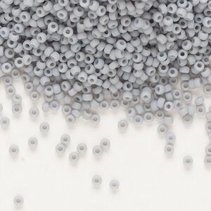 Seed bead, Miyuki, glass, pkg/250g, #11 rocaille, opaque matte grey, (RR-498F).