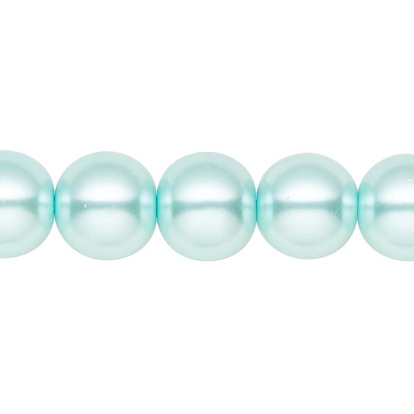 Bead, crystal pearl, aqua blue, 12mm round. Sold per 15-1/2" to 16" strand, approximately 30 beads. image number 0