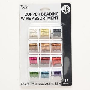Wire assortment, copper, pkg/(12) 2.45 feet, assorted colors, round, 18 gauge.