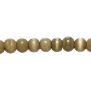 Bead, cat's eye glass (fiber optic glass), dark khaki, 6x5mm-7x6mm irregular and rondelle and round. Sold per 14-inch strand, approximately 65 beads.