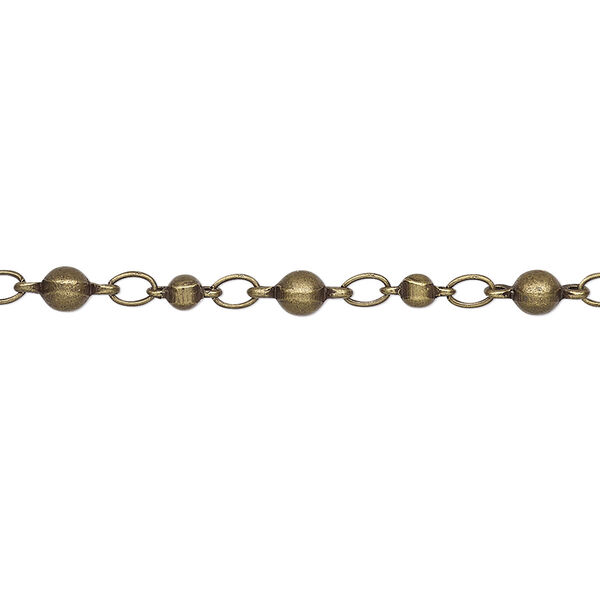 Chain, antique brass-plated brass, 3.5mm beaded round. Sold per 50-foot spool. image number 0