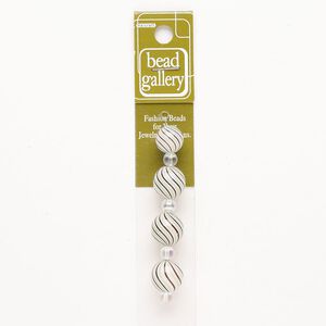 Bead 1pkg4 handblown glass, 12-15mm round / line design, assortment translucent purple / white / green