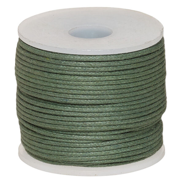 Cord, waxed cotton, dark green, 1mm, 20-pound test. Sold per 25-meter spool. image number 0