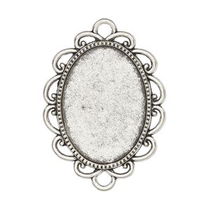 Link, glue-in, antique silver-finished "pewter" (zinc-based alloy), 30.5x26mm single-sided fancy oval with 25x18mm oval setting. Sold per pkg of 2.