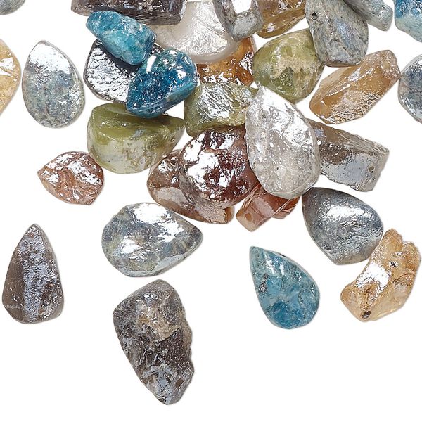 Multi-gemstone 1pkg1, hand-cut top-drilled puffed teardrop bead 1 oz mix 6x5mm-13x8mm image number 0