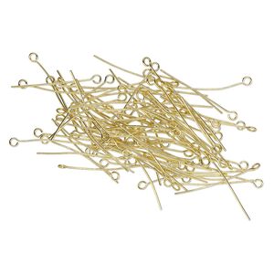 Eye pin, bright gold-plated brass, 1 inch, 21 gauge. Sold per pkg of 100.