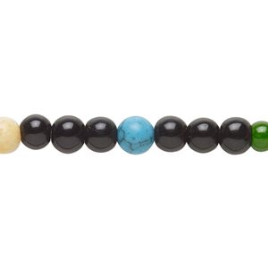 Multi-gemstone / glass 1pkg1, round bead 15 inch 5-6mm