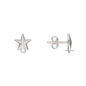 Earstud 1pkg2 sterling silver, 9x9mm star / closed loop / earnuts, 1 pair