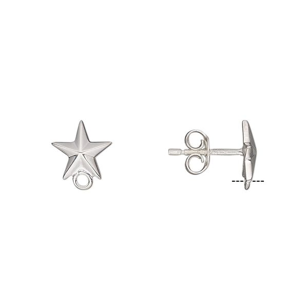 Earstud 1pkg2 sterling silver, 9x9mm star / closed loop / earnuts, 1 pair image number 0