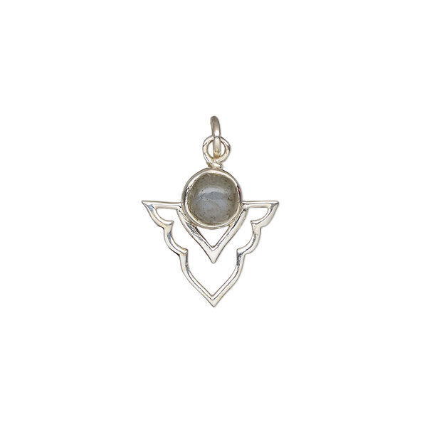 Labradorite / sterling silver 1pkg1, open arrowhead drop natural antiqued 15.5x14mm image number 0