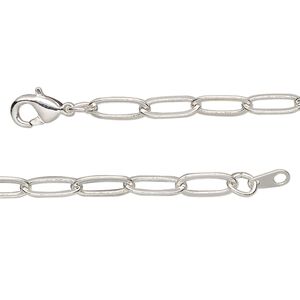 Chain 1pkg1 silver-plated paperclip, 3.8mm / lobster claw clasp, brass 20 inch