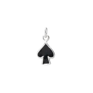 Charm, sterling silver and enamel, black, 10x8mm spade. Sold per pkg of 2.