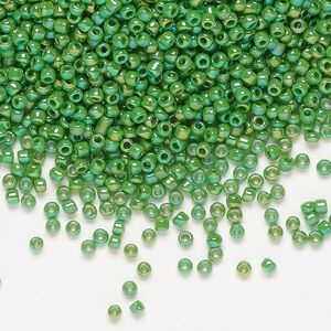 Seed bead, Dyna-Mites™, glass, pkg/40g, #11 round, opaque rainbow emerald green, (747R 11/0 RR).