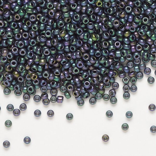 Seed bead, Miyuki, glass, pkg/250g, #11 rocaille, opaque matte metallic iris eggplant (RR-2073). image number 0