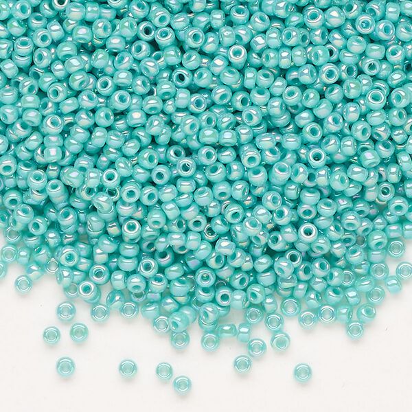 Seed bead, Miyuki, glass, pkg/25g, #11 rocaille, opaque rainbow sea opal, (RR-485). image number 0