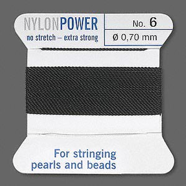 Thread, Griffin, nylon, black, size #6. Sold per 2-meter card (approximately 78 inches). image number 0