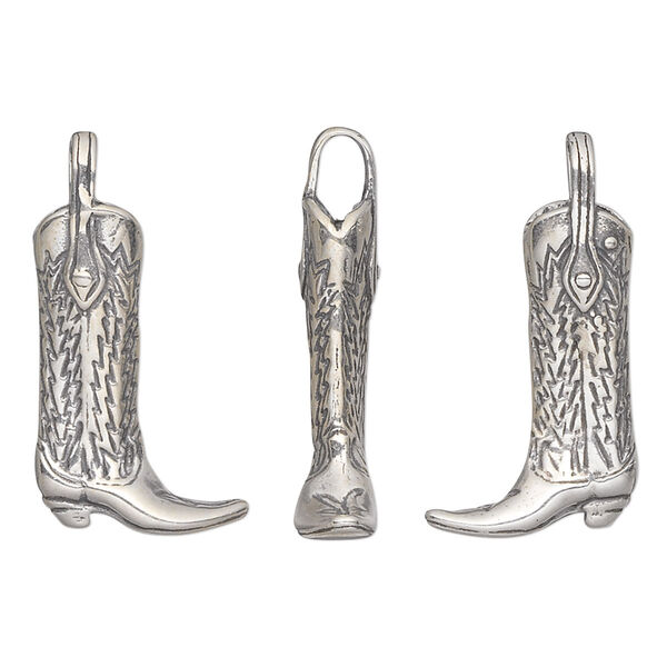 Charm, antiqued sterling silver, 25x13mm double-sided cowboy boot. Sold individually. image number 0