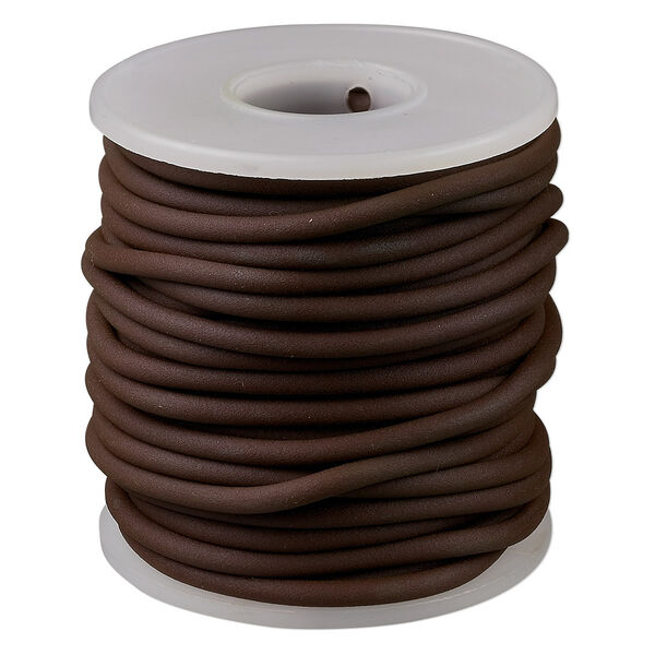 Cord, synthetic rubber, brown, 3mm round. Sold per pkg of 10 meters (32.8 feet). image number 0