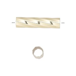 Bead, gold-finished brass, 26x6mm twisted round tube. Sold per pkg of 10.