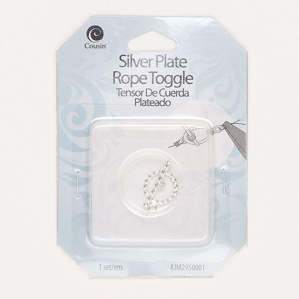 Clasp, toggle, silver-plated brass, 12.5mm round with rope design. Sold individually. image number 0