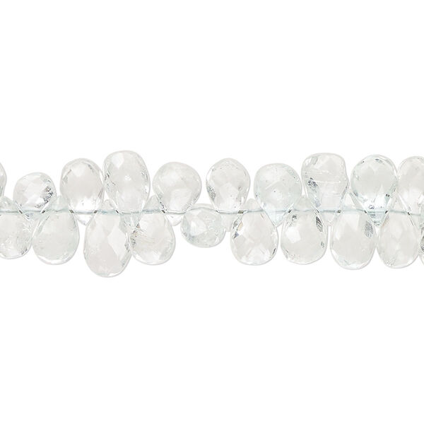 Goshenite 1pkg1, hand-cut top-drilled faceted puffed teardrop bead B- grade, 8 inch 6x3mm-10x6mm image number 0